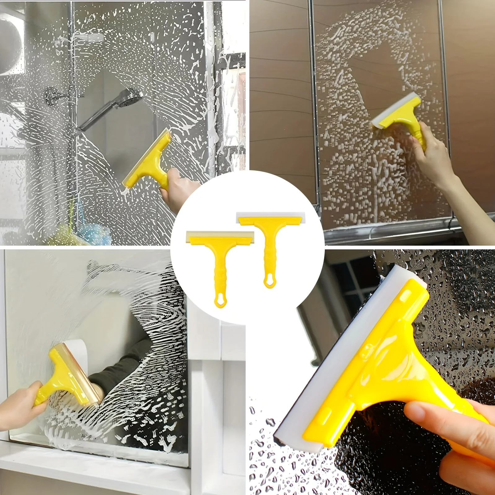 2pcs Non-Slip Glass Scraper, Double Layer Silicone Glass Wiper, Multi-Functional Cleaning Tool, for Shower Windows, Car Windshies